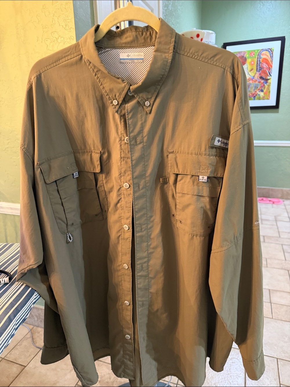 Columbia Olive/Tan Long Sleeve Outdoor Button-Up Shirt